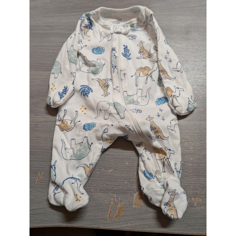 Just One You by Carters Newborn Animal Print Footed Sleeper Pajamas White NB